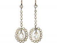 Edwardian Platinum & Natural Pearl & Briolette Diamond Earrings