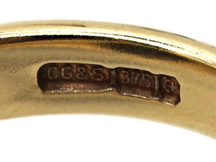 9ct Gold Signet Ring Set with a Bloodstone Intaglio of a Pagoda & Lion by Charles Green & Sons