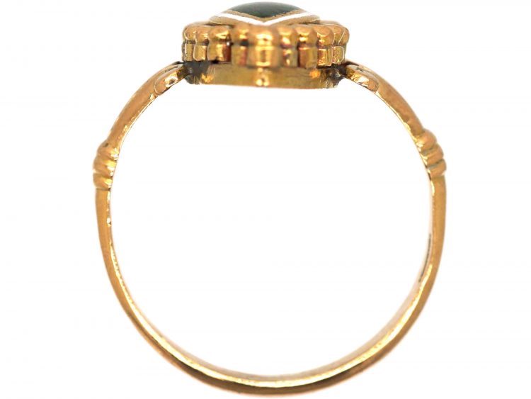 Edwardian 18ct Gold, Green & White Enamel Marquise Ring