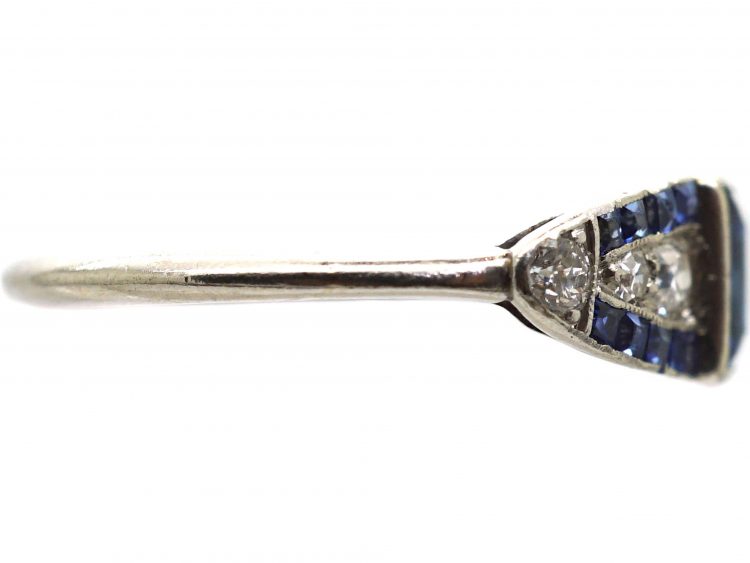 Art Deco 18ct White Gold, Sapphire & Diamond Ring
