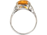 Art Deco 18ct Gold & Platinum, Citrine Ring with Diamond Set Shoulders