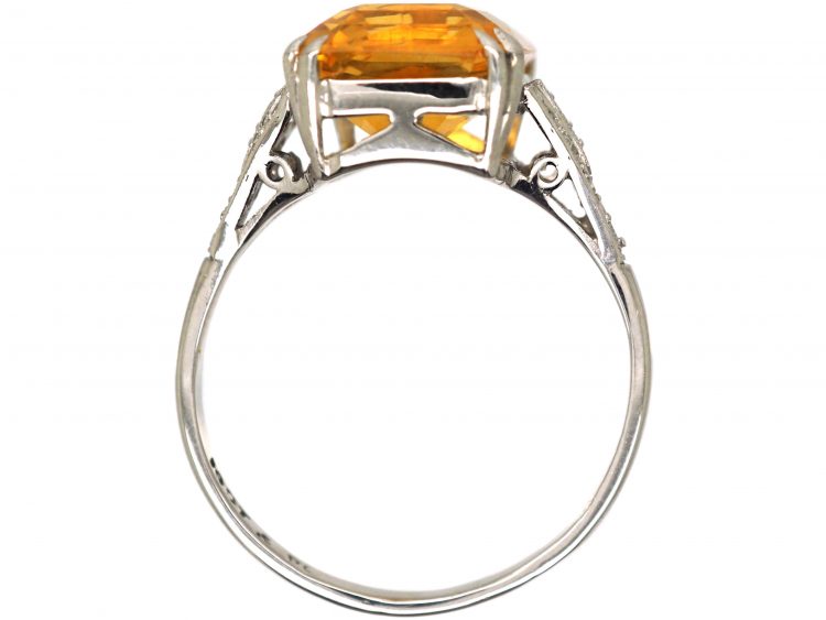 Art Deco 18ct Gold & Platinum, Citrine Ring with Diamond Set Shoulders