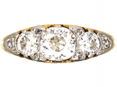 Victorian 18ct Gold, Five Stone Diamond Carved Half Hoop Ring