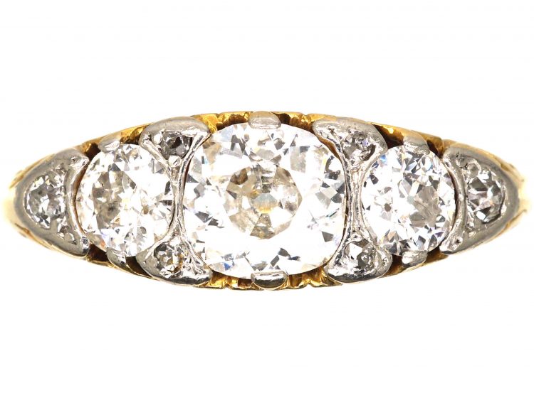 Victorian 18ct Gold, Five Stone Diamond Carved Half Hoop Ring