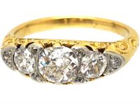 Victorian 18ct Gold, Five Stone Diamond Carved Half Hoop Ring