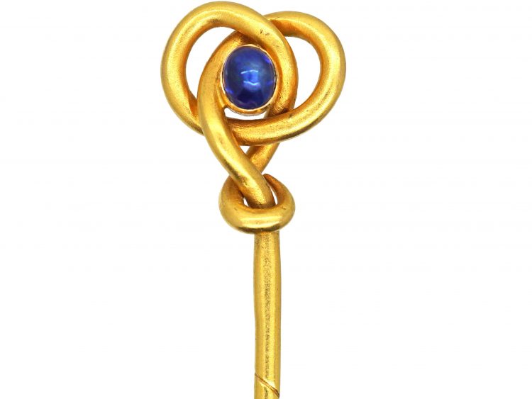 Russian 14ct Gold Coily Tie Pin set with a Cabochon Sapphire