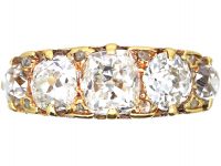 Victorian 18ct Gold, Five Stone Diamond Carved Half Hoop Ring