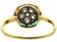 Art Deco 18ct Gold & Platinum Target Ring set with Diamonds & Emeralds