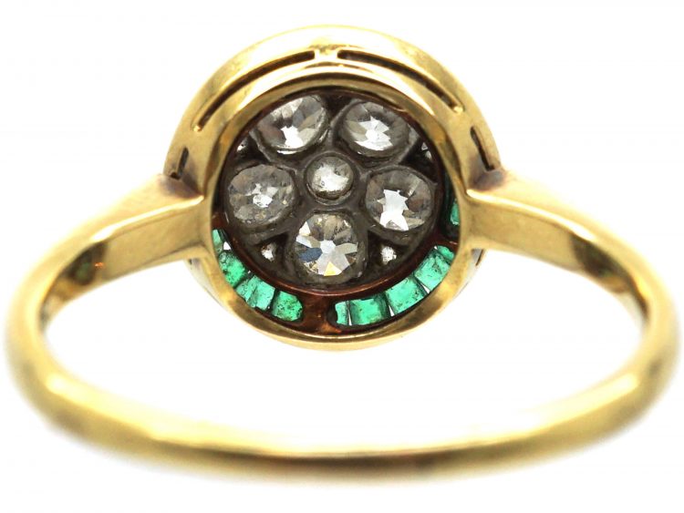 Art Deco 18ct Gold & Platinum Target Ring set with Diamonds & Emeralds
