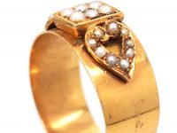Belle Epoque French 18ct Gold Ring with Natural Split Pearl Hearts Motif
