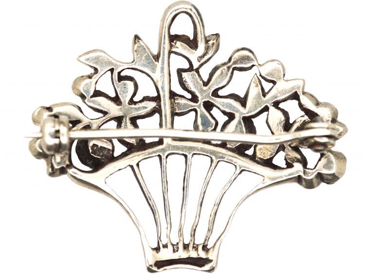Edwardian Silver, Marcasite & Coloured Paste Giardinetti Brooch