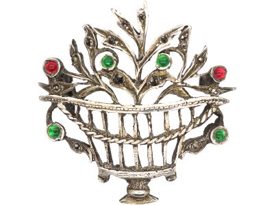 Edwardian Silver, Marcasite & Paste Giardinetti Brooch