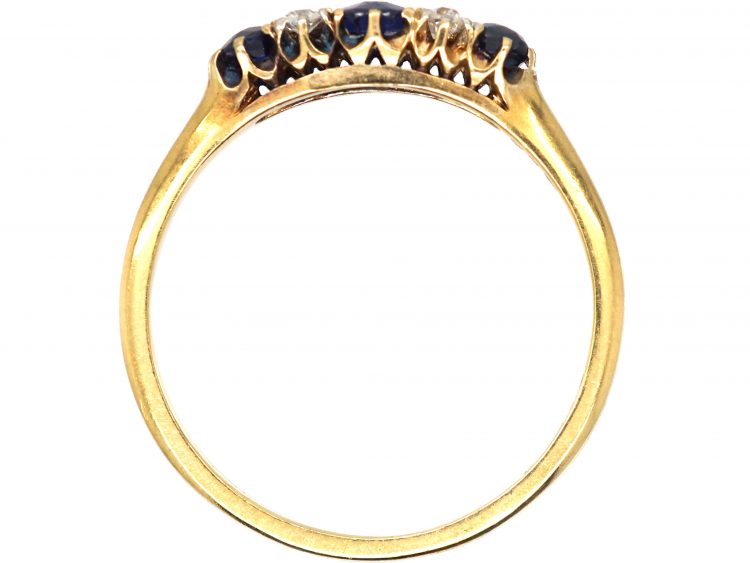 Edwardian 18ct Gold, Three Stone Sapphire Ring with Diamonds In Between
