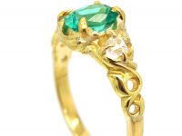 Victorian 18ct Gold, Emerald & Diamond Three Stone Ring
