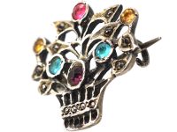 Edwardian Silver & Paste Small Basket of Flowers Brooch