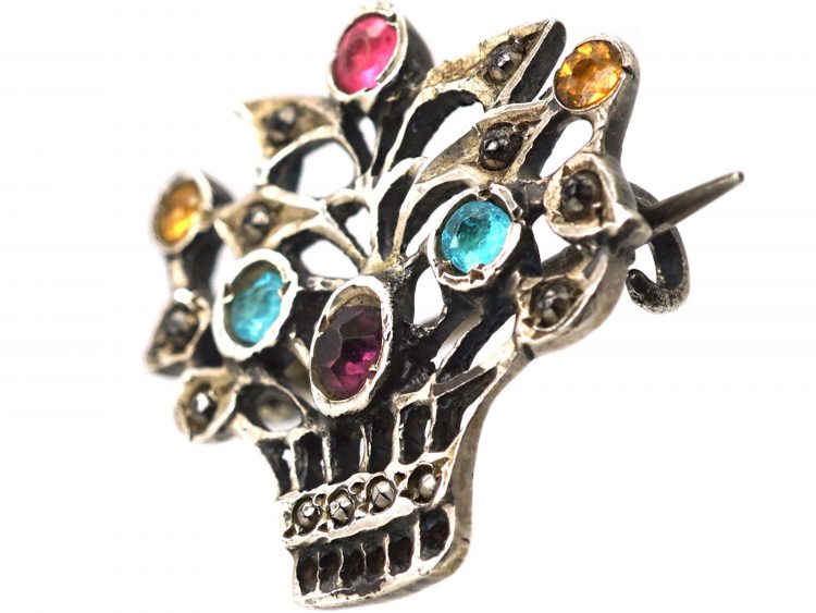 Edwardian Silver & Paste Small Basket of Flowers Brooch