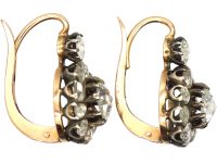 19th Century 18ct Gold,Silver & Rose Diamond Cluster Earrings
