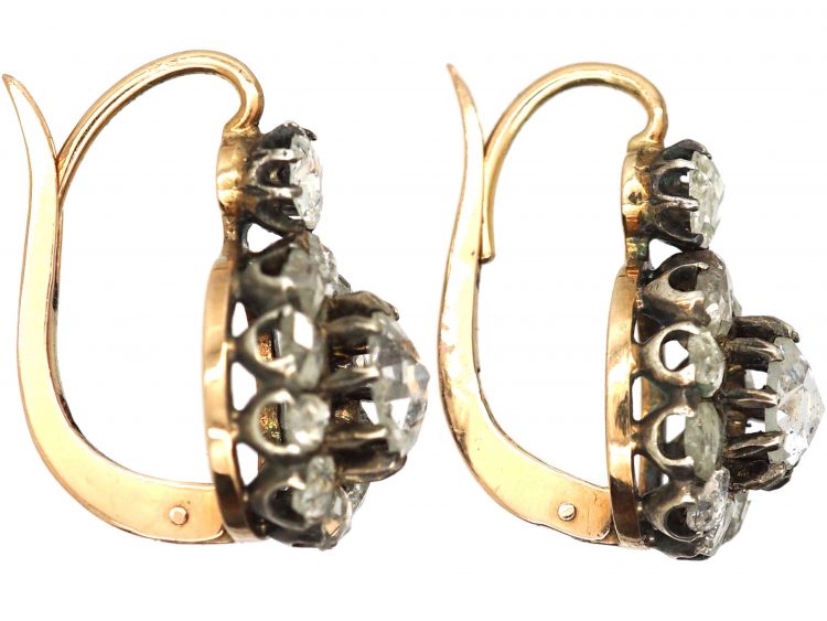19th Century 18ct Gold,Silver & Rose Diamond Cluster Earrings