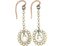 Edwardian Platinum & Natural Pearl & Briolette Diamond Earrings