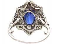 Art Deco Platinum, Unheated Burma Sapphire & Diamond Fancy Cluster Ring
