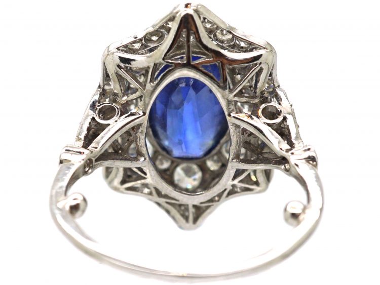 Art Deco Platinum, Unheated Burma Sapphire & Diamond Fancy Cluster Ring