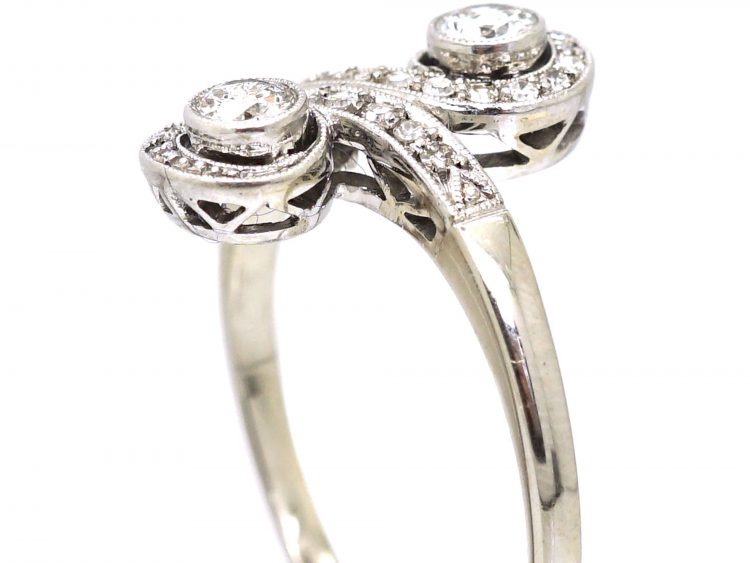 Art Deco 14ct White Gold, Platinum & Diamond Swirl Ring
