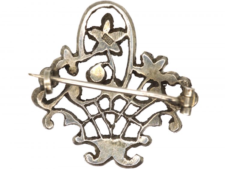 Edwardian Silver, Marcasite & Paste Giardinetti Brooch
