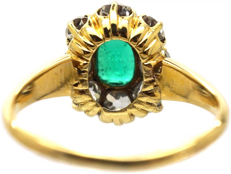 Edwardian 18ct Gold, Emerald & Diamond Cluster Ring