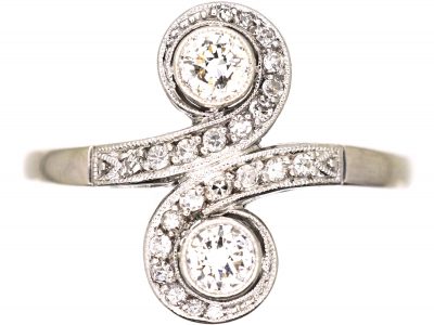 Art Deco 14ct White Gold, Platinum & Diamond Swirl Ring