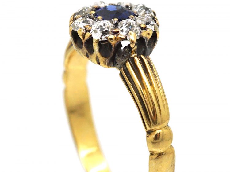 Edwardian 18ct Gold, Sapphire & Diamond Cluster Ring