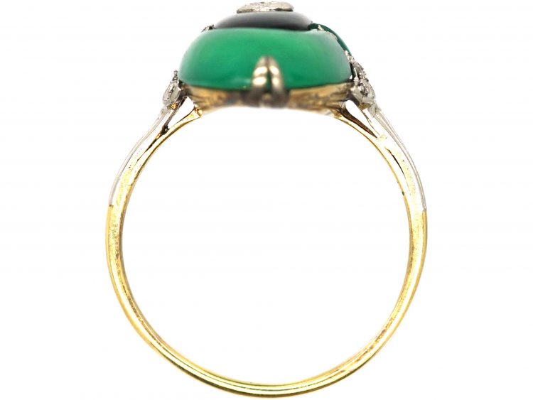 Art Deco 18ct Gold & Platinum, Chalcedony, Onyx & Diamond Ring
