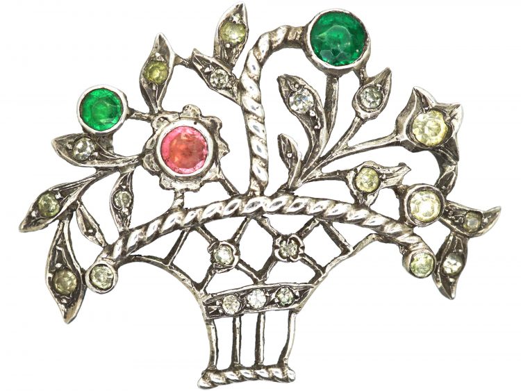Edwardian Silver & Coloured Paste Giardinetti Brooch