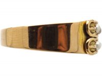 Victorian 15ct Gold Double Buckle Ring set with Natural Split Pearls & Rubies