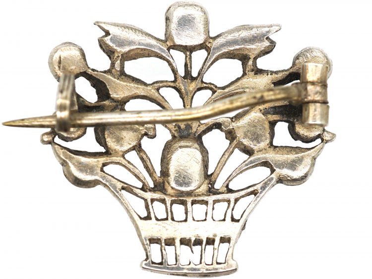 Edwardian Silver, Marcasite & Coloured Paste Giardinetti Brooch
