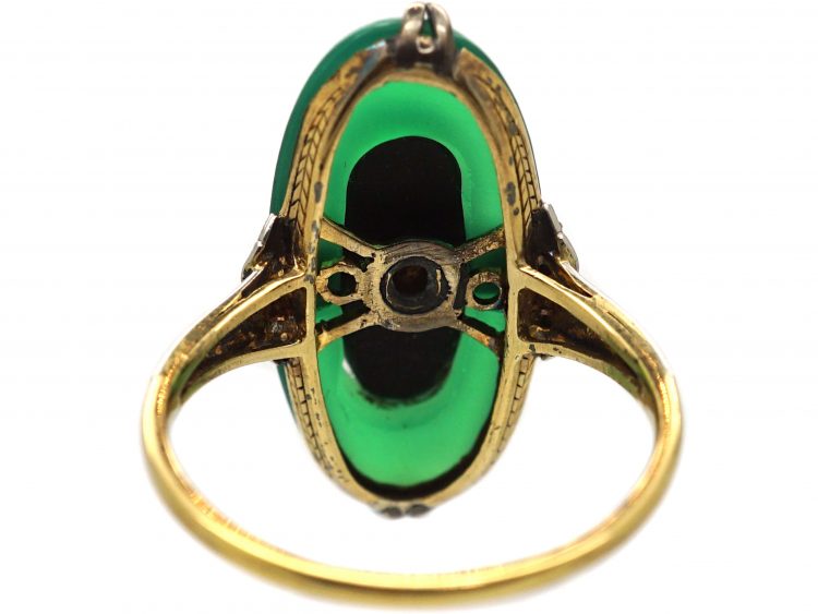 Art Deco 18ct Gold & Platinum, Chalcedony, Onyx & Diamond Ring