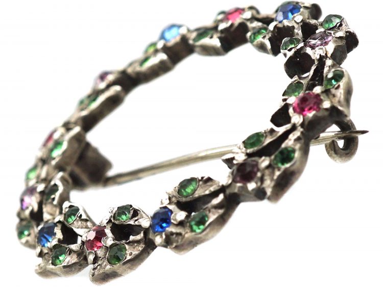 Edwardian Silver & Coloured Paste Garland Brooch