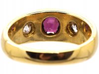 Victorian 18ct Gold, Three Stone Almandine Garnet & Diamond Gypsy Ring