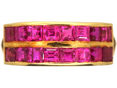 Art Deco 18ct Gold, Double Row Pink Sapphire Half Eternity Ring