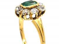 Edwardian 18ct Gold, Emerald & Diamond Cluster Ring