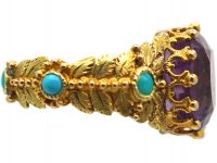 Georgian 15ct Two Colour Gold, Amethyst & Turquoise Ring with Floral Detail