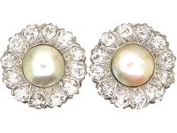 Early 20th Century 18ct Gold, Natural Pearl & Diamond Cluster Earrings
