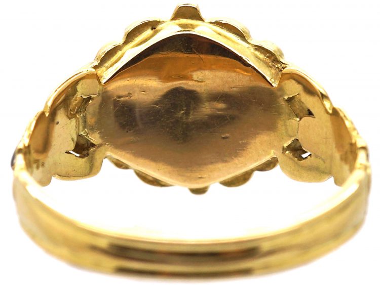 Late Georgian 18ct Gold & Black Enamel Ring Set With a Garnet