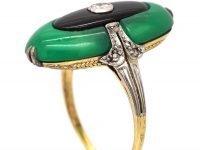Art Deco 18ct Gold & Platinum, Chalcedony, Onyx & Diamond Ring