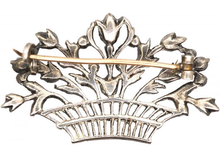 Edwardian Silver, Marcasite & Coloured Paste Giardinetti Brooch