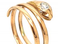 Edwardian 15ct Gold Coily Snake Ring with Diamond Detail