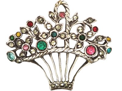 Edwardian Silver, Marcasite & Coloured Paste Giardinetti Brooch