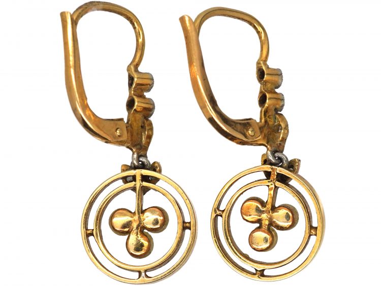 Art Deco 18ct Gold & Platinum, Natural Pearl & Rose Diamond Earrings