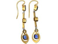 Art Deco 15ct Gold & Platinum, Sapphire & Diamond Drop Earrings