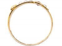 Victorian 15ct Gold Double Buckle Ring set with Natural Split Pearls & Rubies