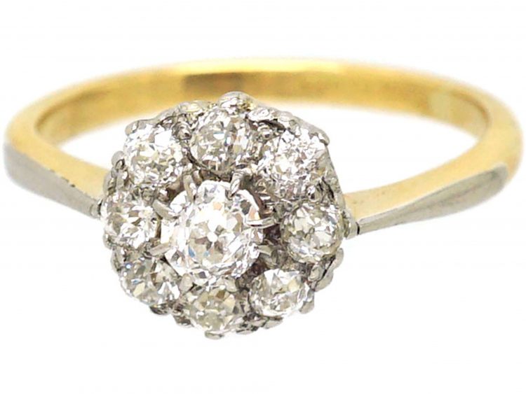 Edwardian 18ct Gold & Platinum Diamond Daisy Cluster Ring